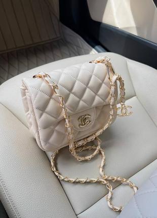 Розкішна бежева кремова брендова сумочка в стилі шанель chanel 1,55 light beige новинка светлый беж крем сумка клатч под бренд3 фото