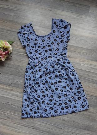 Красивое голубое платье в цветы фактурной ткани р.s/m3 фото