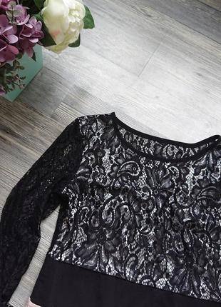 Красивое женское платье длинный рукав с чёрным кружевом р.s/m8 фото