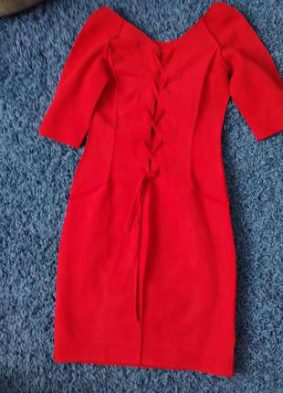 Красное платье платечко плаття с рукавом и шнуровкой2 фото