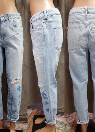 Прямые джинсы джинсы h&m,голубые прямые джинсы с дирками на коленях,джинсы бойфренд2 фото