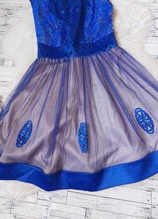 Жіноче плаття angel provocation синє з бежевим з кристалами гіпюром і фатином 44 розмір4 фото