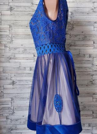 Жіноче плаття angel provocation синє з бежевим з кристалами гіпюром і фатином 44 розмір8 фото
