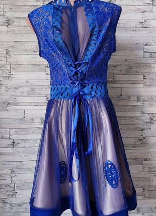 Жіноче плаття angel provocation синє з бежевим з кристалами гіпюром і фатином 44 розмір9 фото