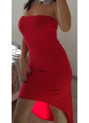 Актуальне плаття по фігурі, з чашками, червоне, яскраве, стильне, модне1 фото