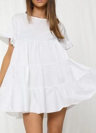 Трикотажное плотное белое хлопковое свободное платье miso (baby doll). подойдет для беременных1 фото