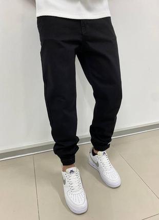Котонові чоловічі джинси на липучках в чорному кольорі2 фото