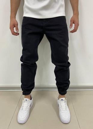 Котонові чоловічі джинси на липучках в темно-сірому кольорі