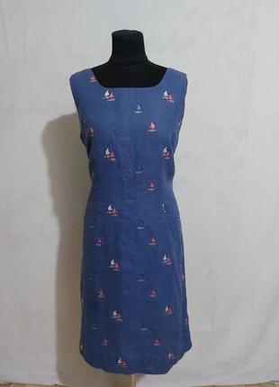 Льняное платье  прямого кроя с вышитыми корабликами laura ashley5 фото