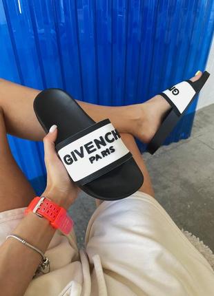 Шльопанці жіночі літні чорні givenchy black white, женские летние шлепанцы, шлепки, сланцы