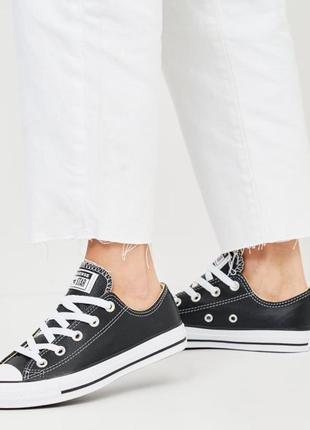 Стильні ідеальні converse chuck taylor all star leather low 132174c кеді black 100% шкіра унісекс6 фото