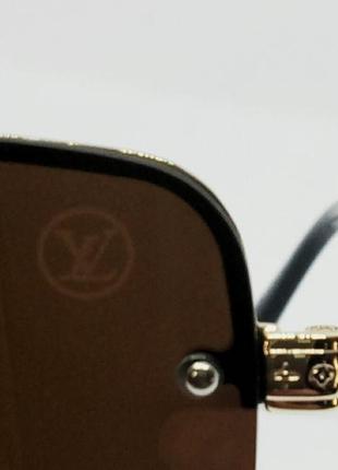 Louis vuitton стильные очки маска солнцезащитные унисекс коричневые в золотом металле10 фото
