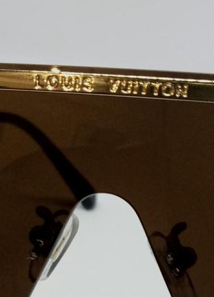 Louis vuitton стильные очки маска солнцезащитные унисекс коричневые в золотом металле3 фото