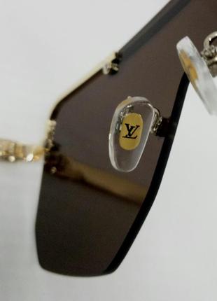 Louis vuitton стильные очки маска солнцезащитные унисекс коричневые в золотом металле8 фото
