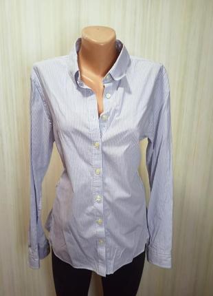 Синя приталені сорочка . женская рубашка в полоску.1 фото
