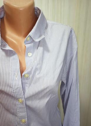 Синя приталені сорочка . женская рубашка в полоску.2 фото