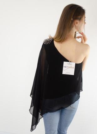 Zara асимметричная шифоновая блузка на одно плечо с длинным рукавам и шипами, блуза топ3 фото