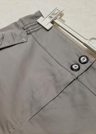Стильная мини юбка серая прямая с карманами широкий пояс женская4 фото