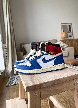 Nike jordan 1 retro high union los angeles blue toe новинка кросівки найк джордан високі блакитні высокие синие женские кроссовки