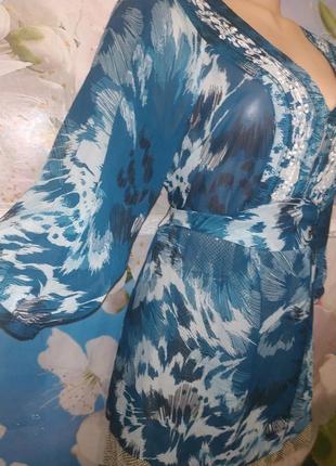 Шифоновая шелковая блуза ,цвет морской волны от monsoon l-xl2 фото