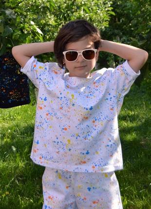 Костюм оверсайз, літній костюм дитячий унісекс, яскравий костюм, футболка з шортами1 фото