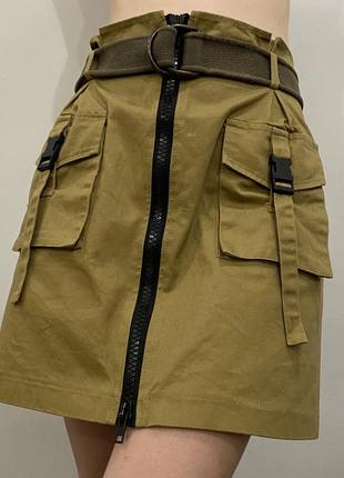 Мілітарі хакі спідниця з кишенями і подвійний блискавкою