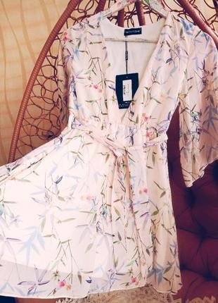 Платье шифон ботанический принт винтажный стиль