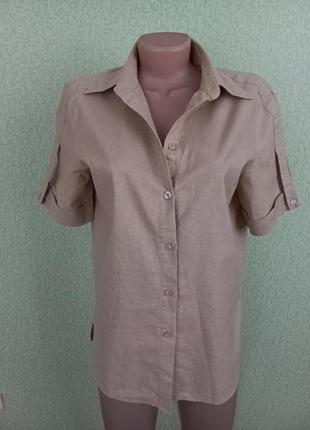 Льняная рубашка свободного кроя с короткими рукавами2 фото