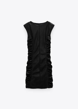 Нова чорна сукня із єкошкіри від zara, оригінал, коротка сукня, шкіряна сукня, мини платье, кожаное платье, (бирка!)10 фото