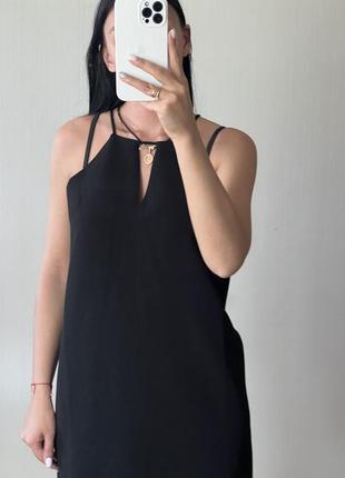 Базовое коктейльное черное мини платье сарафан2 фото