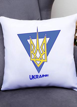 Подушка декоративная с принтом "синий треугольник желтый герб и надпись ukraine" push it