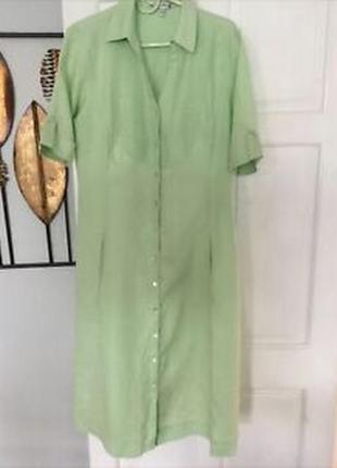 Зелене лляне плаття халат міді 48 розмір