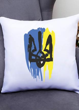 Подушка декоративна з принтом "чорний герб україни на синьо-жовтій плямі" push it
