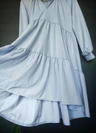 Нежное легкое платье длинный рукав спокойный серо-голубой цвет2 фото