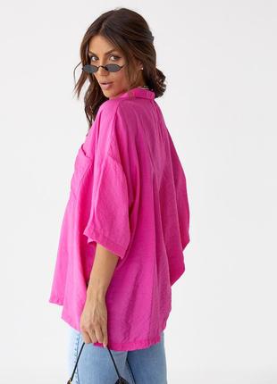 Женская рубашка в стиле oversize с распорками фуксия5 фото