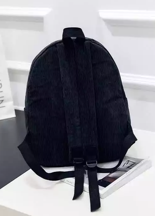 Рюкзак черный однотонный вельветовый велюровый в рубчик унисекс вместительный дт085