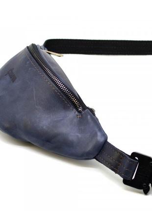 Синяя маленькая сумка бананка из лошадиной кожи tarwa rk-3034-3md