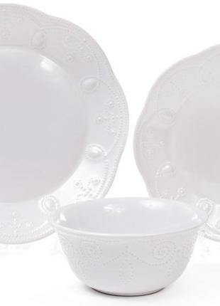Набір 6 обідніх тарілок leds ceramics he28.5s, кам’яна кераміка (білі)2 фото