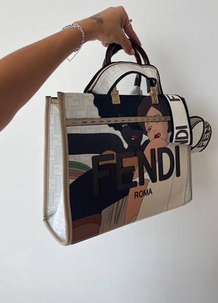 Стильна вмістка сумка в стилі фенді fendi sunshine girls брендовий велика тканинна сумочка8 фото