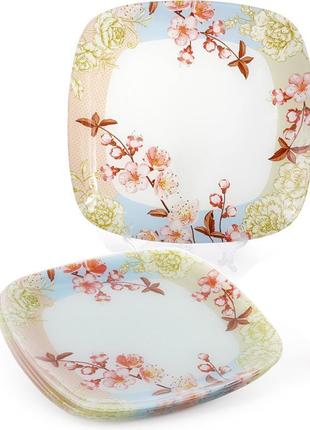 Набор 6 стеклянных тарелок "цветущая вишня" 30х30см, подставные тарелки