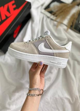 Nike air force 1 grey beige жіночі кросівки найк форс сірі бежеві крутые женские замшевые кроссовки беж серые2 фото