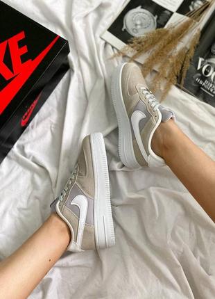 Nike air force 1 grey beige жіночі кросівки найк форс сірі бежеві крутые женские замшевые кроссовки беж серые3 фото