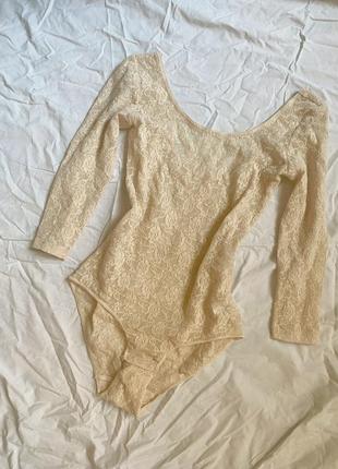 Боді , комбідрес бежевий з мережива трикотажний