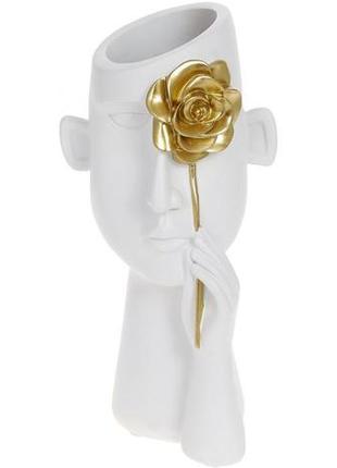Декоративное кашпо "золотая роза" 13х13х27см, полистоун, белый с золотом