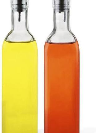 Набір 2 скляні пляшки fissman grey для олії та оцту 2х500мл, кришка з дозатором1 фото