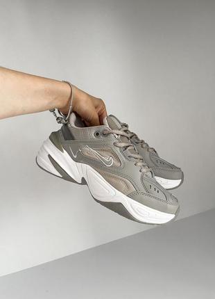 Nike m2k tekno beige olive жіночі трендові кросівки найк натуральна шкіра бежеві оливкові женские темно бежевые оливковые кроссовки натуральная кожа5 фото