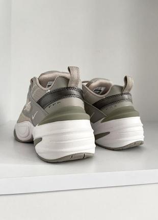 Nike m2k tekno beige olive жіночі трендові кросівки найк натуральна шкіра бежеві оливкові женские темно бежевые оливковые кроссовки натуральная кожа8 фото