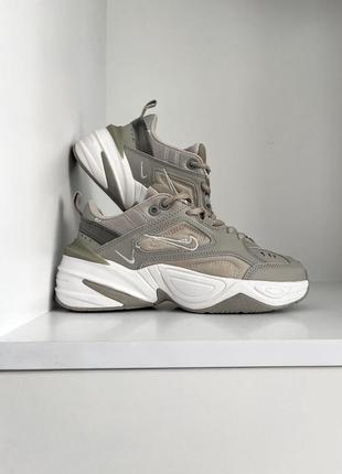 Nike m2k tekno beige olive жіночі трендові кросівки найк натуральна шкіра бежеві оливкові женские темно бежевые оливковые кроссовки натуральная кожа6 фото