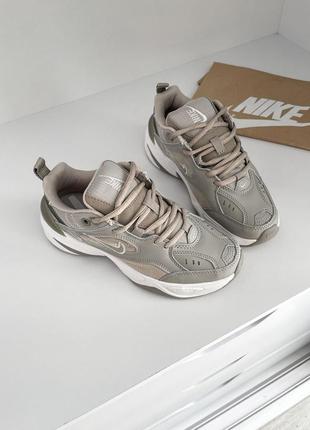 Nike m2k tekno beige olive жіночі трендові кросівки найк натуральна шкіра бежеві оливкові женские темно бежевые оливковые кроссовки натуральная кожа7 фото