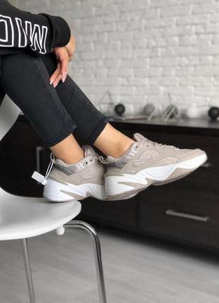 Nike m2k tekno beige olive жіночі трендові кросівки найк натуральна шкіра бежеві оливкові женские темно бежевые оливковые кроссовки натуральная кожа4 фото